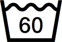Normal agitation at 60 °C|Normalno sušenje u sušilici na srednjoj temperaturi|Glačanje, srednja temperatura|Ne čistiti kemijski|Don't bleach