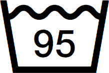Normal agitation at 95 °C|Normalno sušenje u sušilici na srednjoj temperaturi|Glačanje, srednja temperatura|Kemijsko čišćenje, otapajući osim Trichloretylene|Don't bleach